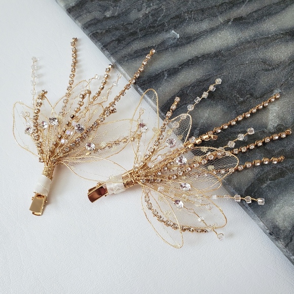 NEW Maid of honor Gold lace  headpiece hair clip